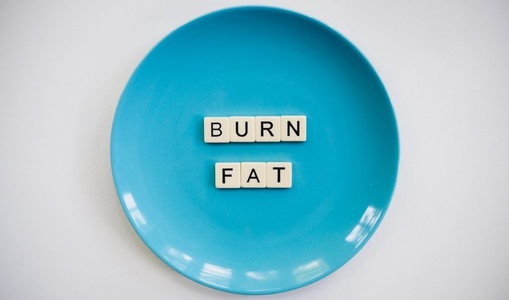 Image of Photo of a Burn Fat Text on Round Blue Plate