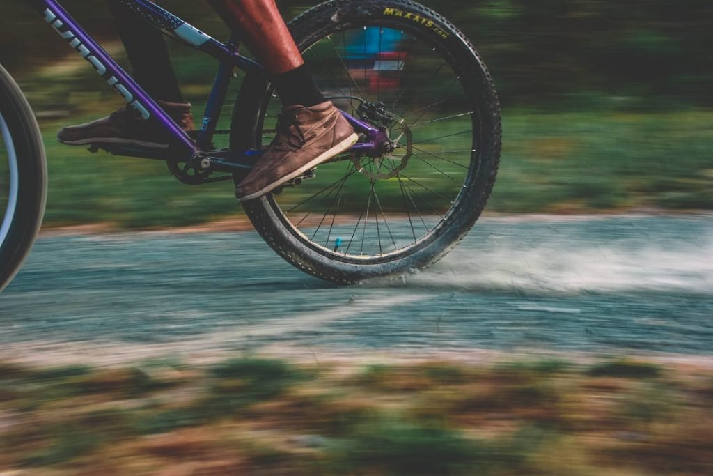 Image of Photo of Purple Mountain Bike Drifting
