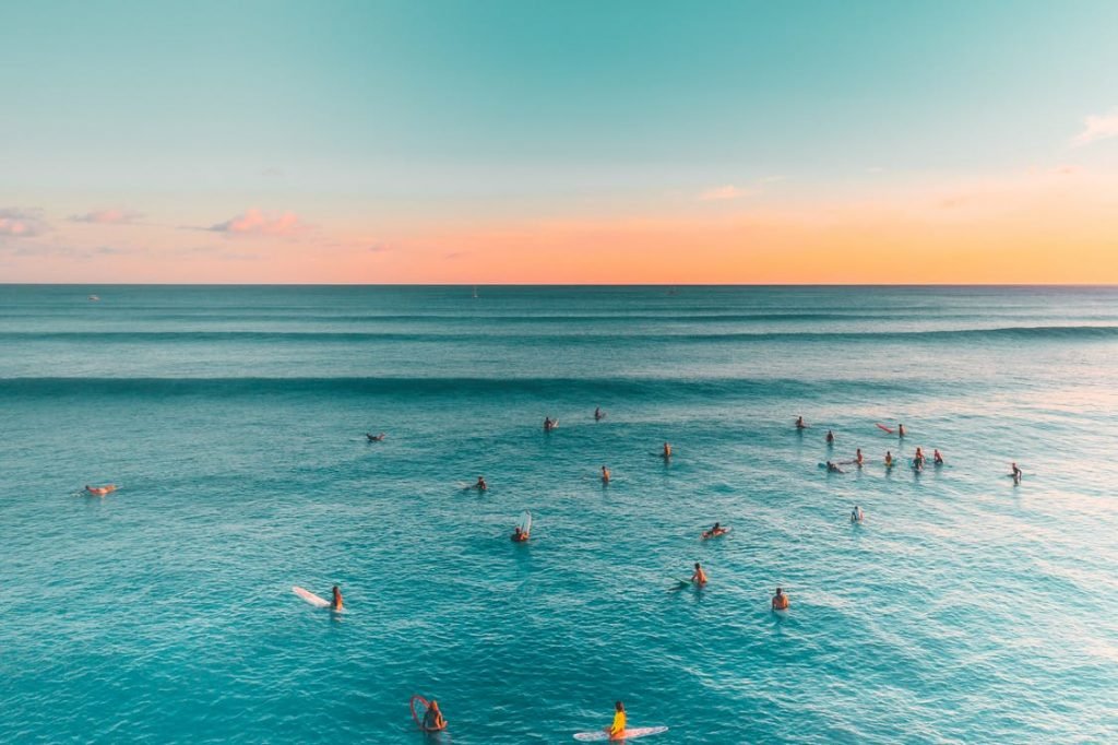 Image of People Swimming on Sea Under a Blue Sky
