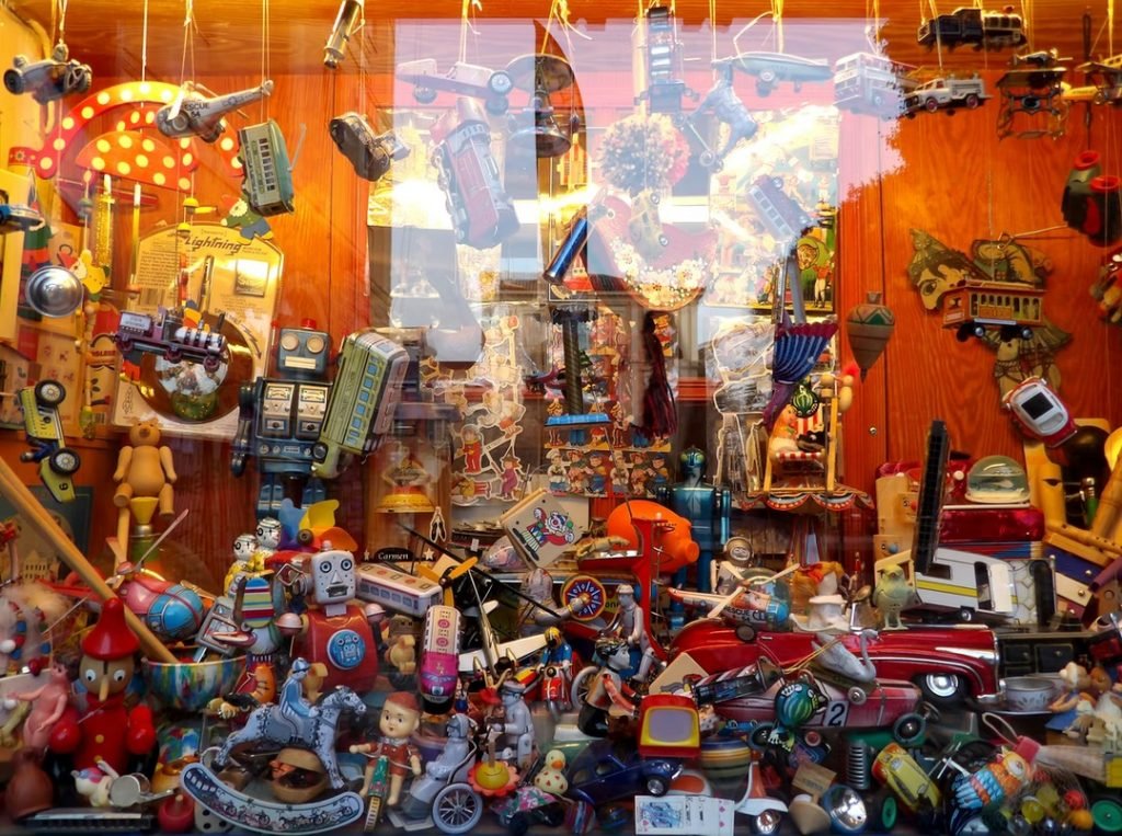 Image of Beautiful showcase with toys.