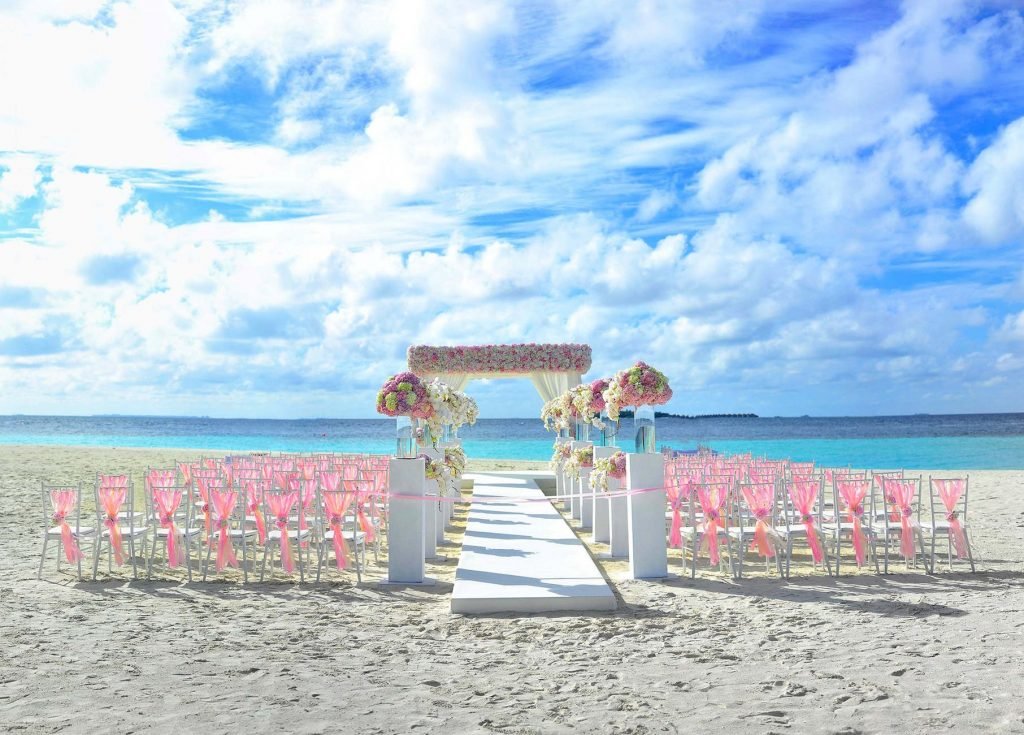 Image of White and Pink Floral Wedding Decoration